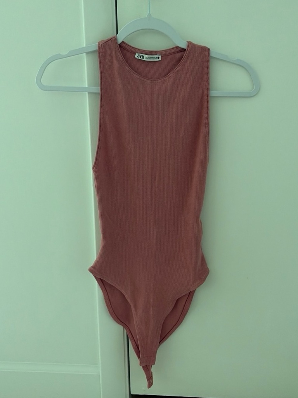 Zara Dusty Mauve Ribbed Tank Bodysuit